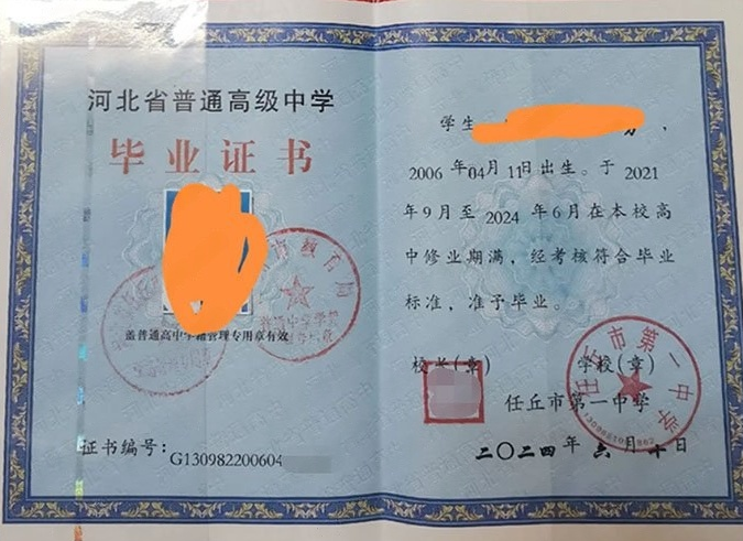 邳州任丘市第一中学高中毕业证样本图片